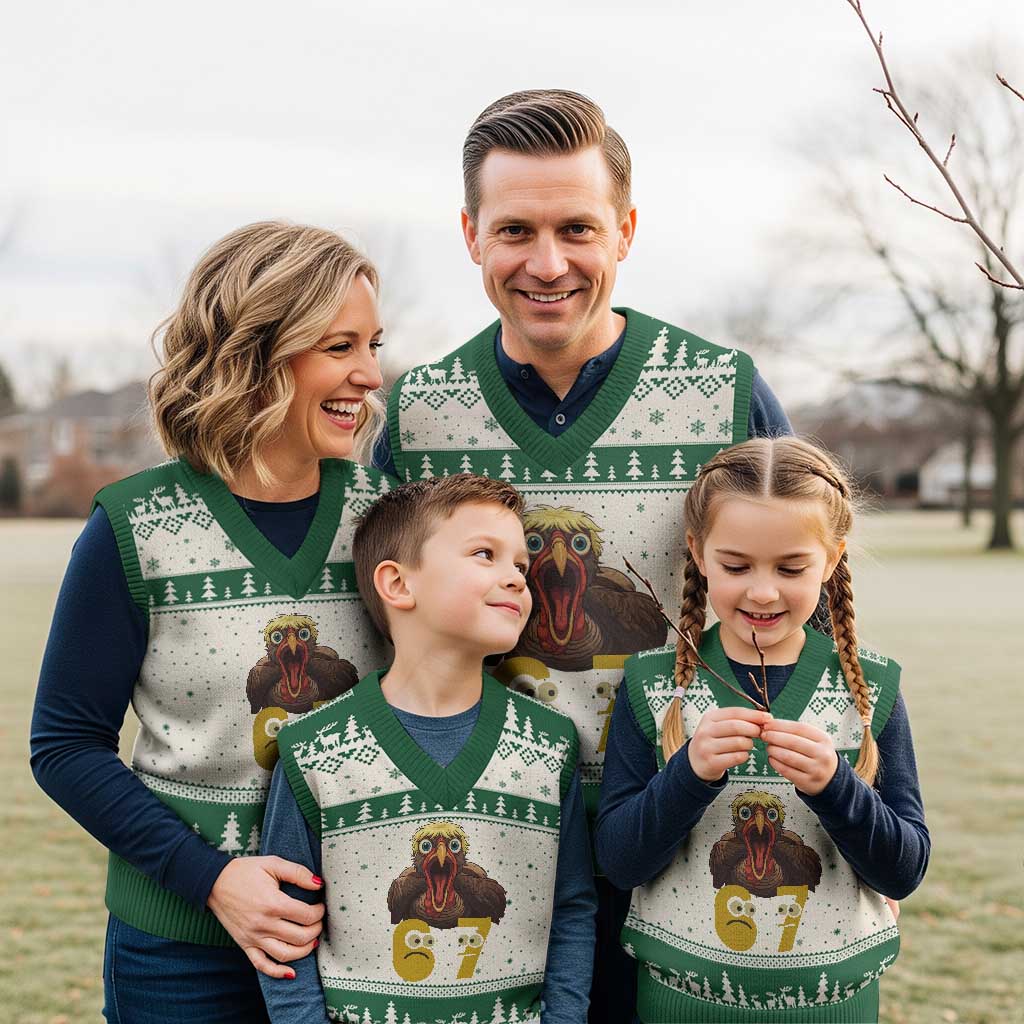 Six Seven Meme Turkey V-Neck Knit Sweater Vest Trending Gen Alpha Thanksgiving Gift TS12 Beige Green Print Your Wear