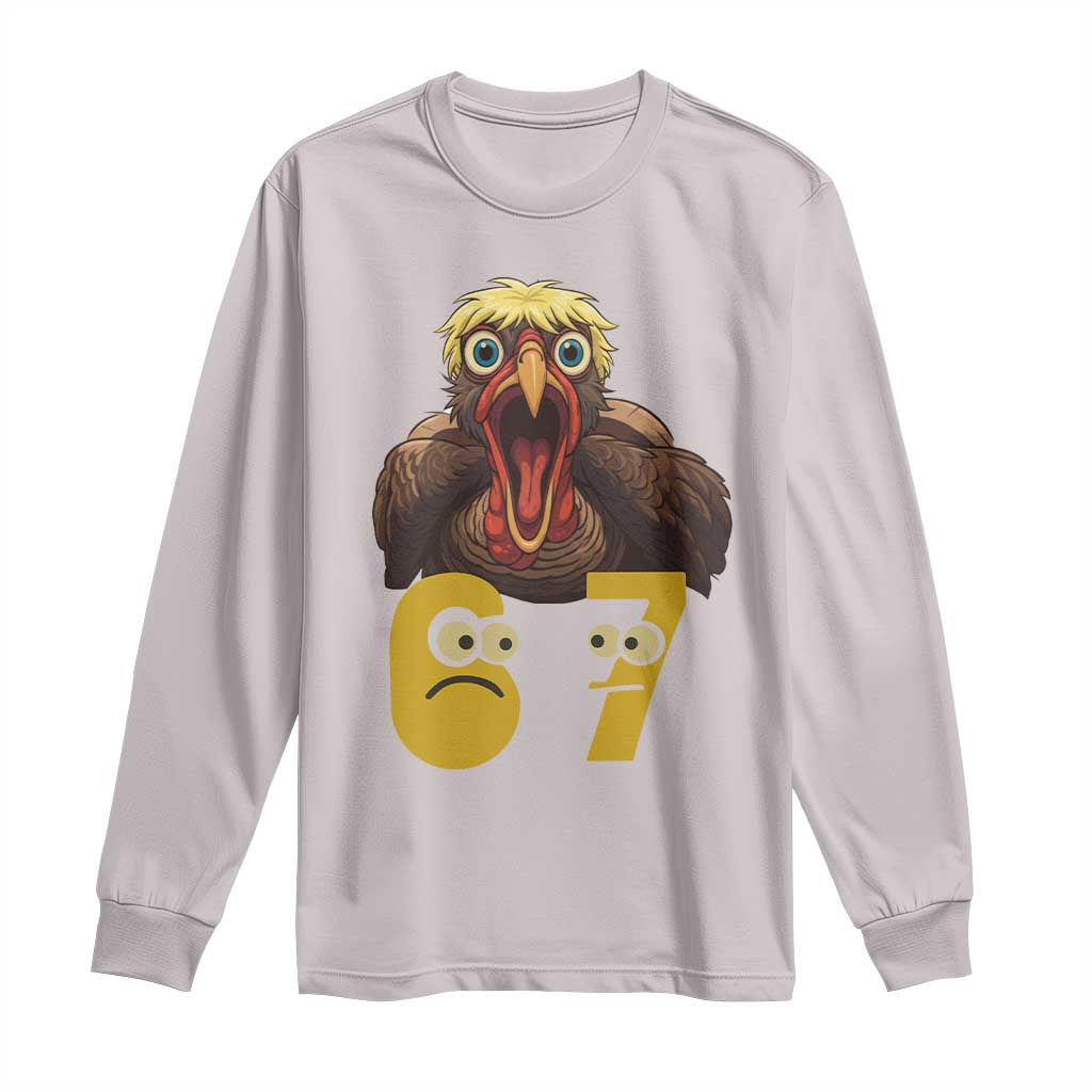 Six Seven Meme Turkey Long Sleeve Shirt Trending Gen Alpha Thanksgiving Gift TS12 Ice Gray Print Your Wear