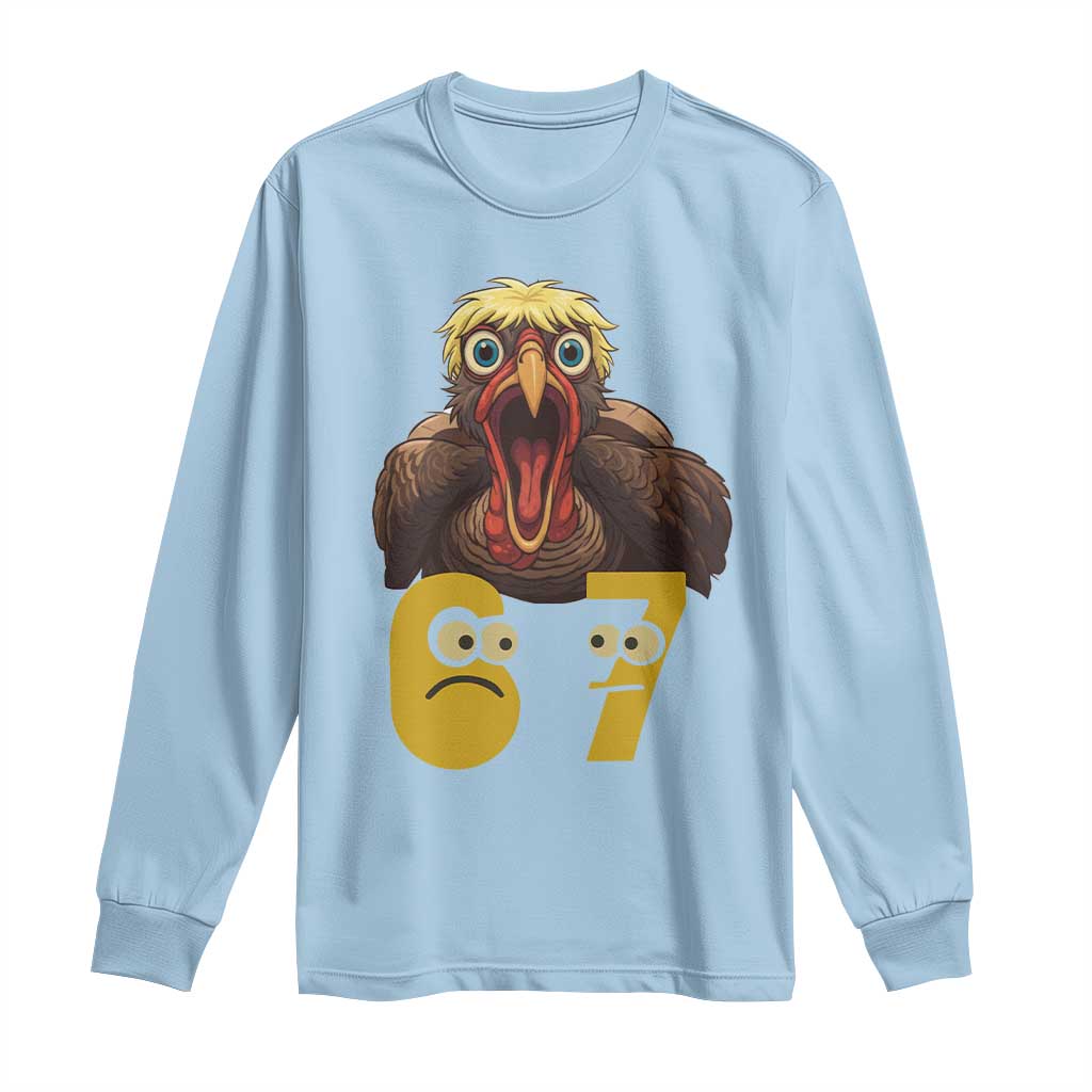 Six Seven Meme Turkey Long Sleeve Shirt Trending Gen Alpha Thanksgiving Gift TS12 Light Blue Print Your Wear