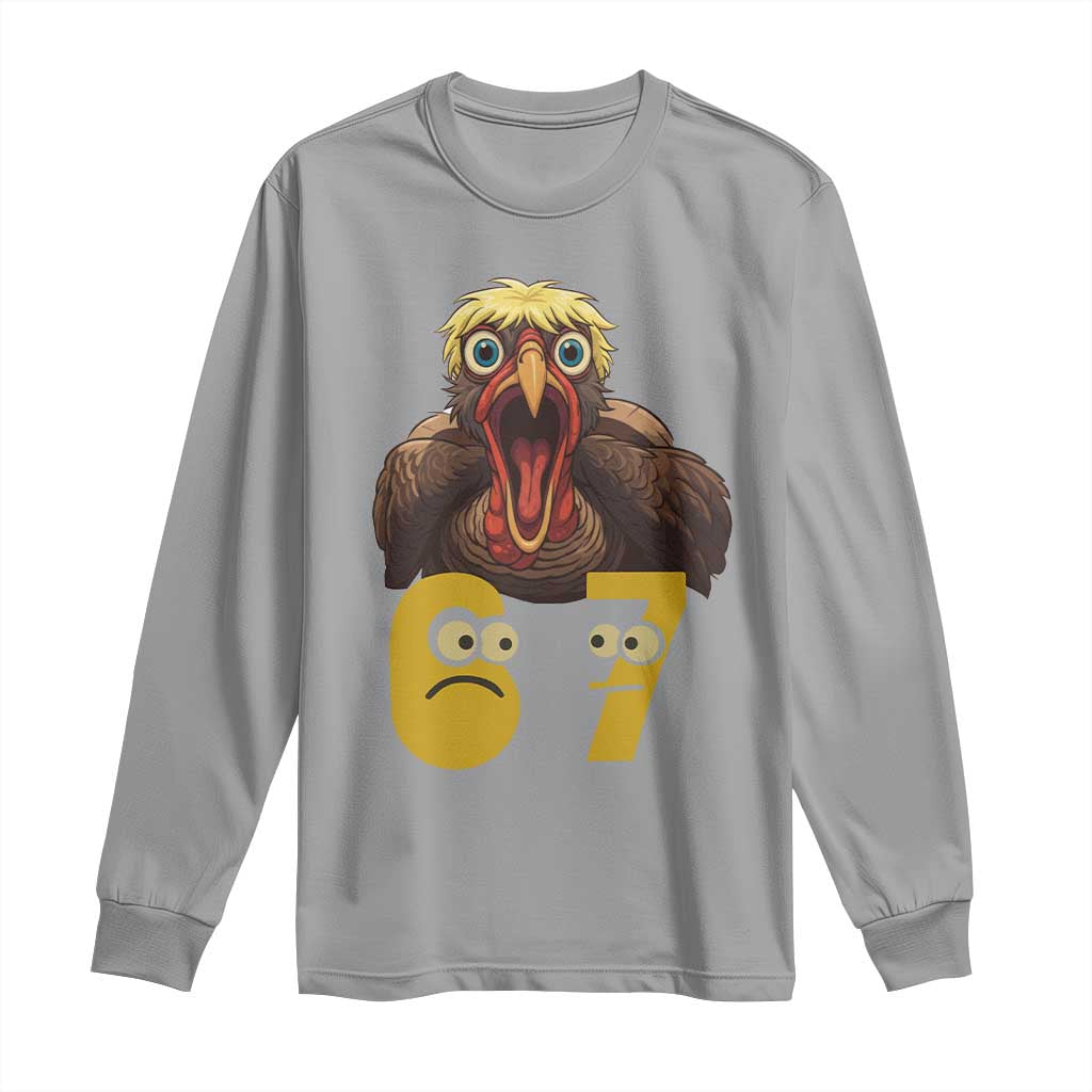 Six Seven Meme Turkey Long Sleeve Shirt Trending Gen Alpha Thanksgiving Gift TS12 Sport Gray Print Your Wear