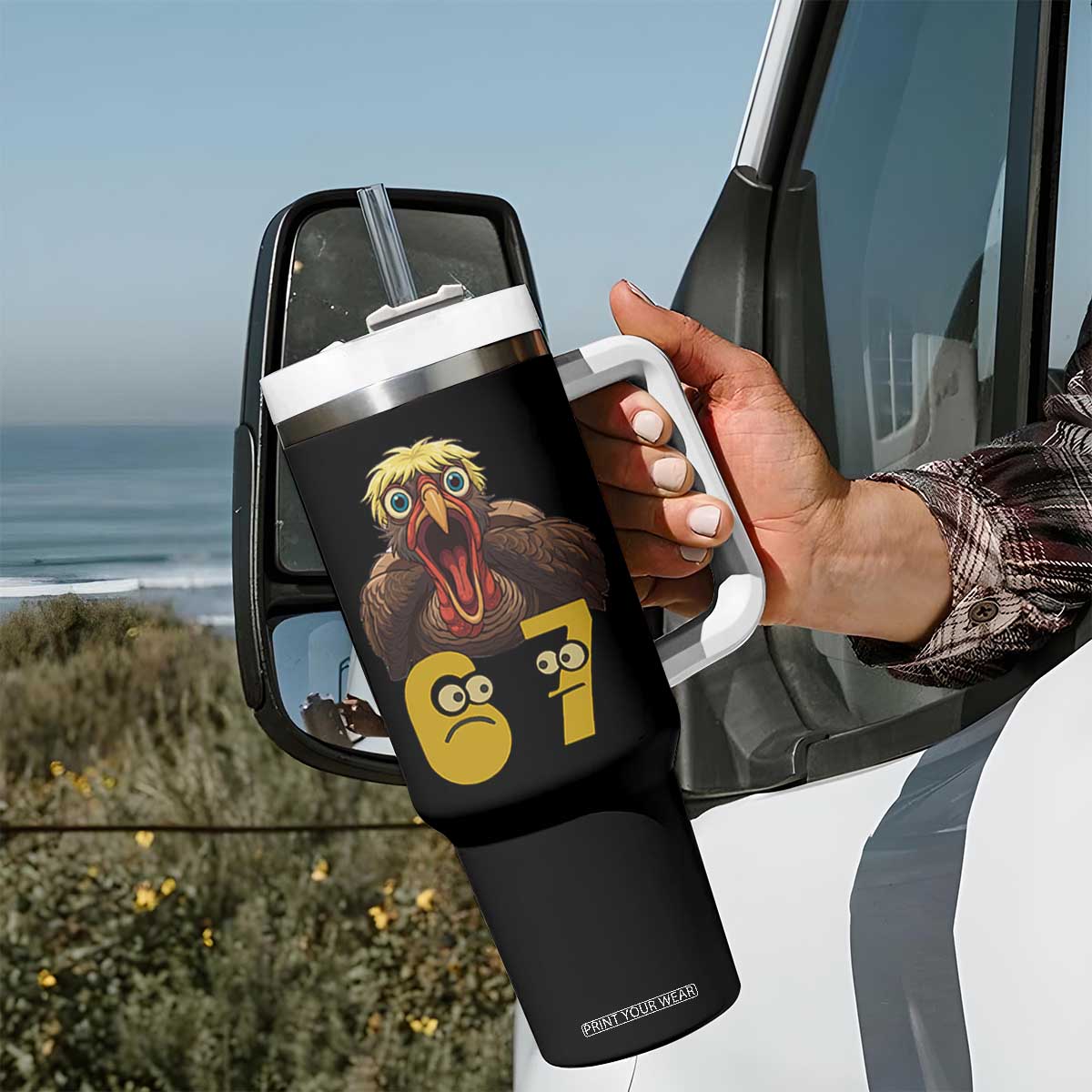 Six Seven Meme Turkey Tumbler With Handle Trending Gen Alpha Thanksgiving Gift TS12 Print Your Wear