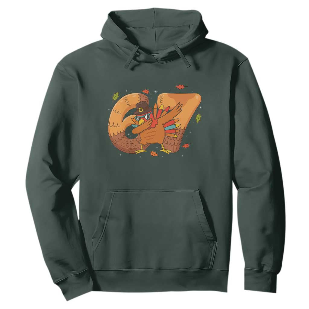 Thanksgiving Turkey Dabbing Hoodie Six Seven Meme Trending Gift TS12 Dark Forest Green Print Your Wear