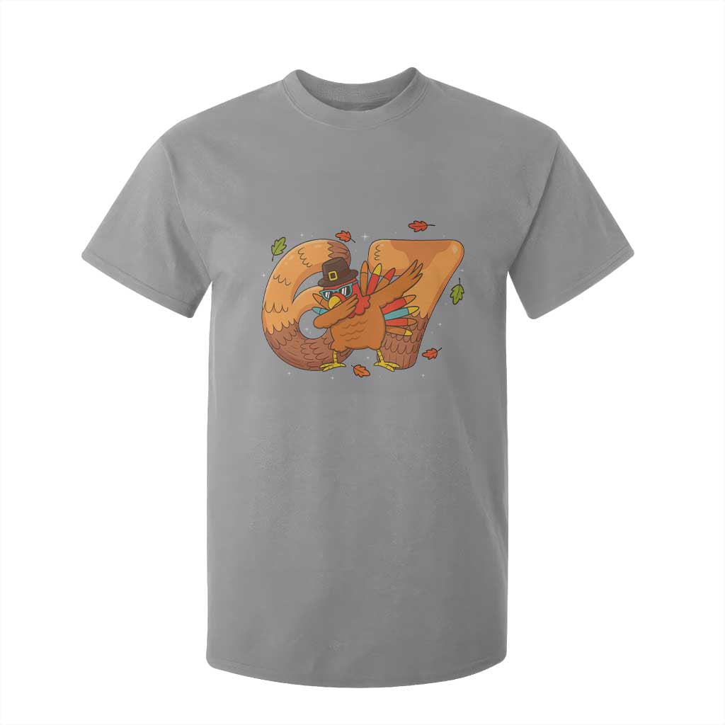 Thanksgiving Turkey Dabbing T Shirt For Kid Six Seven Meme Trending Gift TS12 Sport Gray Print Your Wear