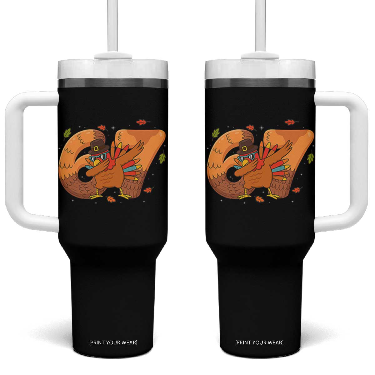Thanksgiving Turkey Dabbing Tumbler With Handle Six Seven Meme Trending Gift TS12 One Size: 40 oz Black Print Your Wear