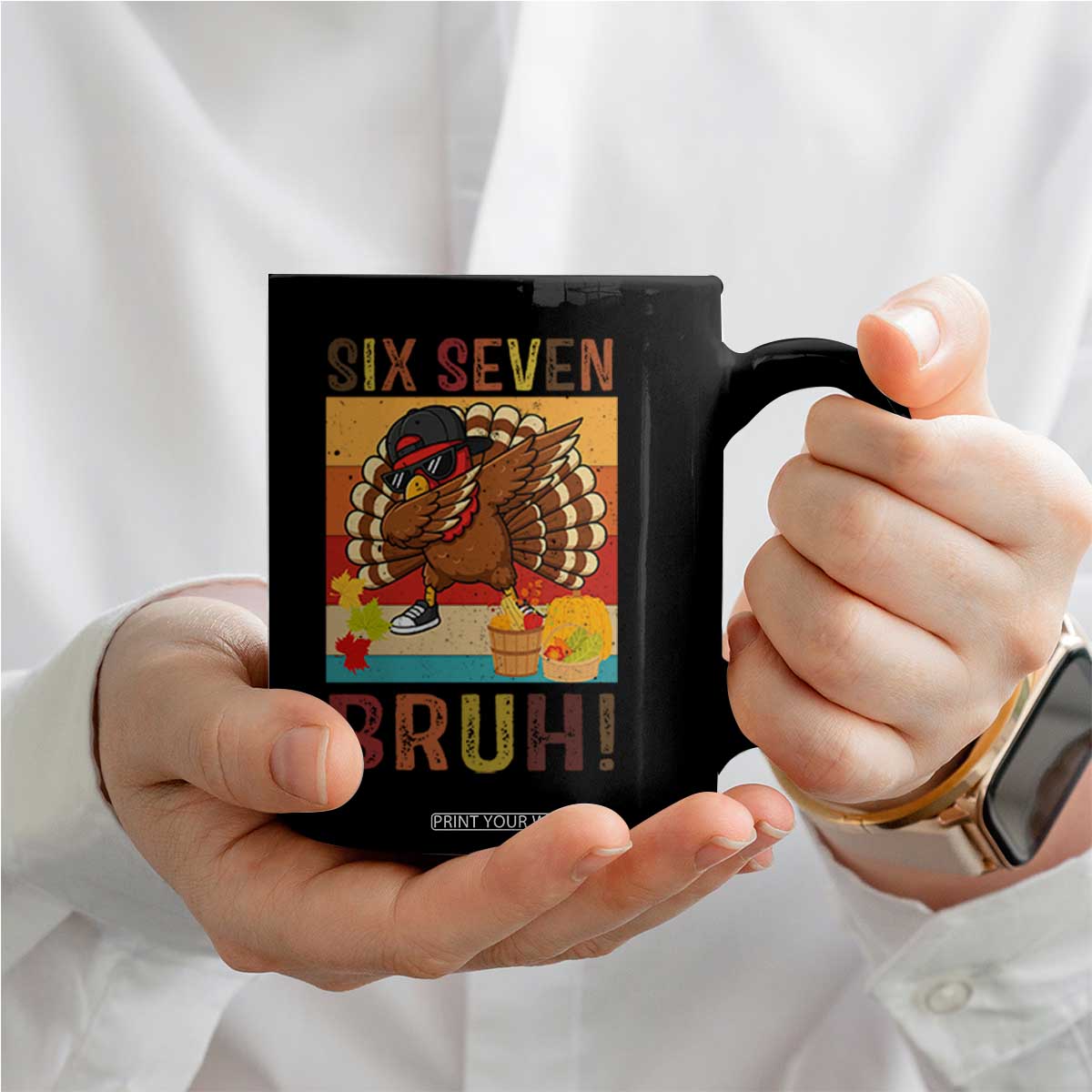 Six Seven Meme Turkey Dabbing Coffee Mug Funny Thanksgiving Gift TS12 Print Your Wear