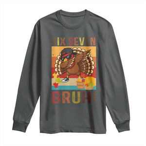Six Seven Meme Turkey Dabbing Long Sleeve Shirt Funny Thanksgiving Gift TS12 Dark Heather Print Your Wear
