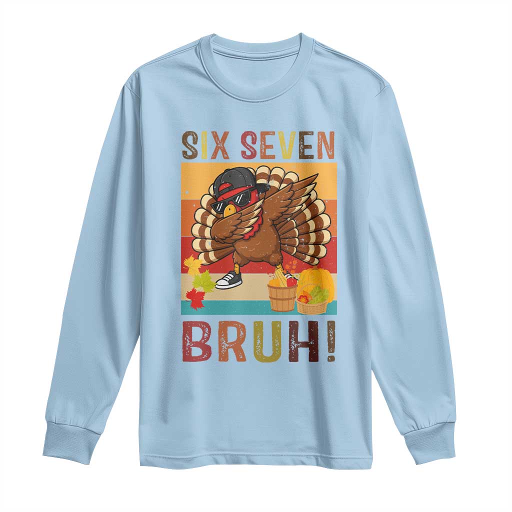 Six Seven Meme Turkey Dabbing Long Sleeve Shirt Funny Thanksgiving Gift TS12 Light Blue Print Your Wear