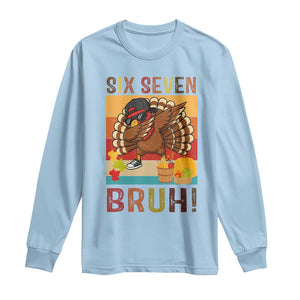 Six Seven Meme Turkey Dabbing Long Sleeve Shirt Funny Thanksgiving Gift TS12 Light Blue Print Your Wear