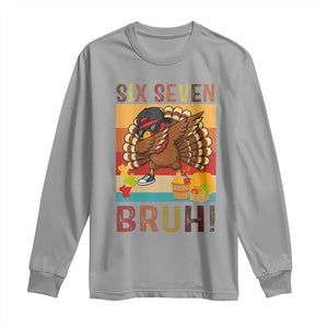 Six Seven Meme Turkey Dabbing Long Sleeve Shirt Funny Thanksgiving Gift TS12 Sport Gray Print Your Wear