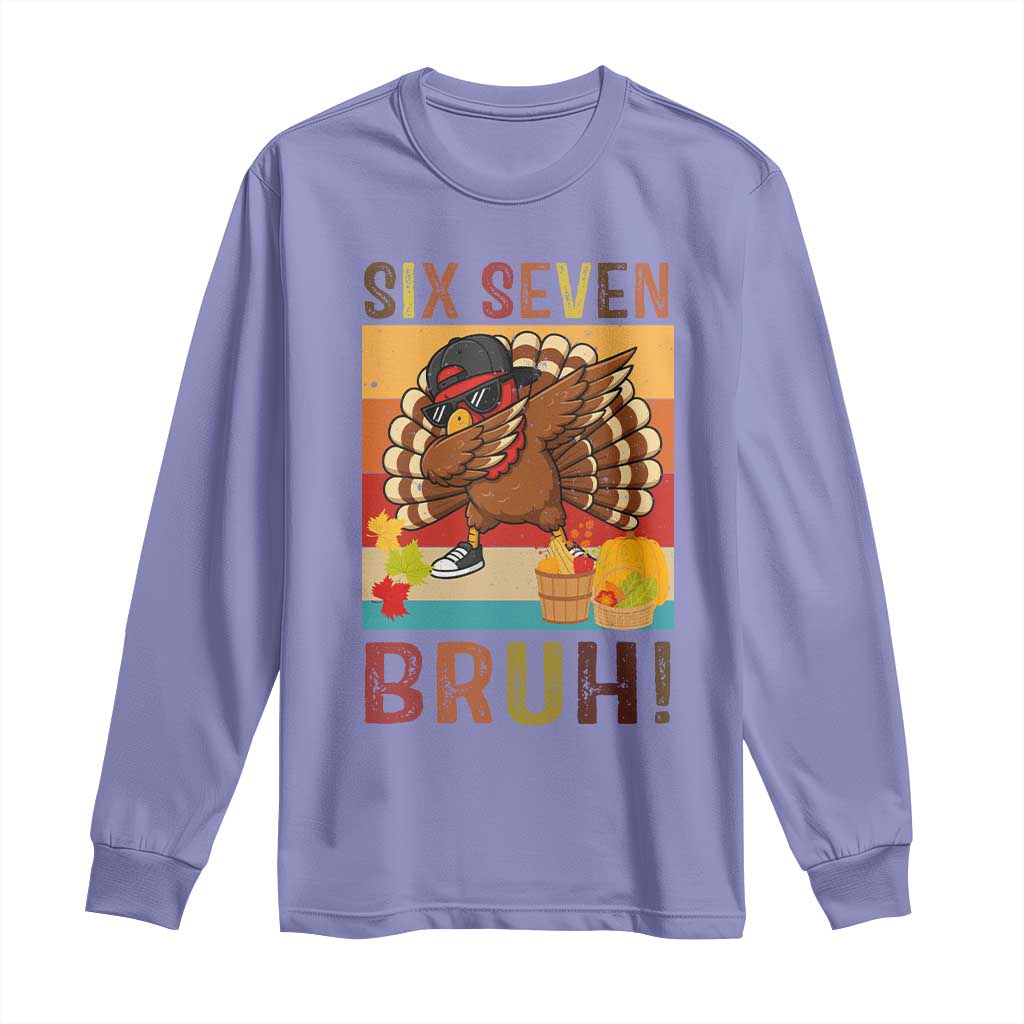 Six Seven Meme Turkey Dabbing Long Sleeve Shirt Funny Thanksgiving Gift TS12 Violet Print Your Wear