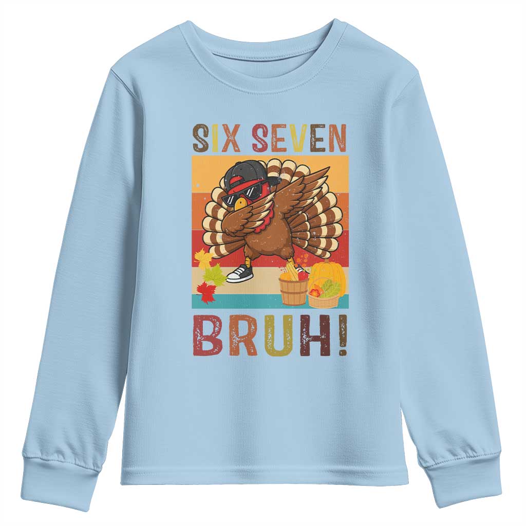 Six Seven Meme Turkey Dabbing Youth Sweatshirt Funny Thanksgiving Gift TS12 Light Blue Print Your Wear
