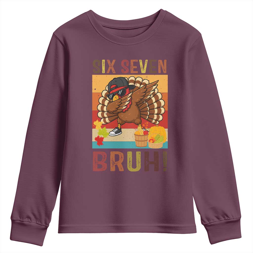 Six Seven Meme Turkey Dabbing Youth Sweatshirt Funny Thanksgiving Gift TS12 Maroon Print Your Wear