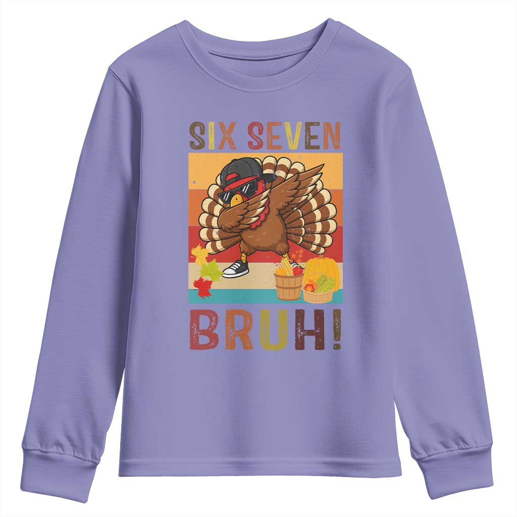 Six Seven Meme Turkey Dabbing Youth Sweatshirt Funny Thanksgiving Gift TS12 Violet Print Your Wear