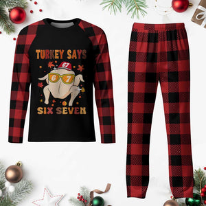 Turkey Says Six Seven Plaid Pajama Set Funny Thanksgiving Meme Gift TS12 Buffalo Plaid Print Your Wear