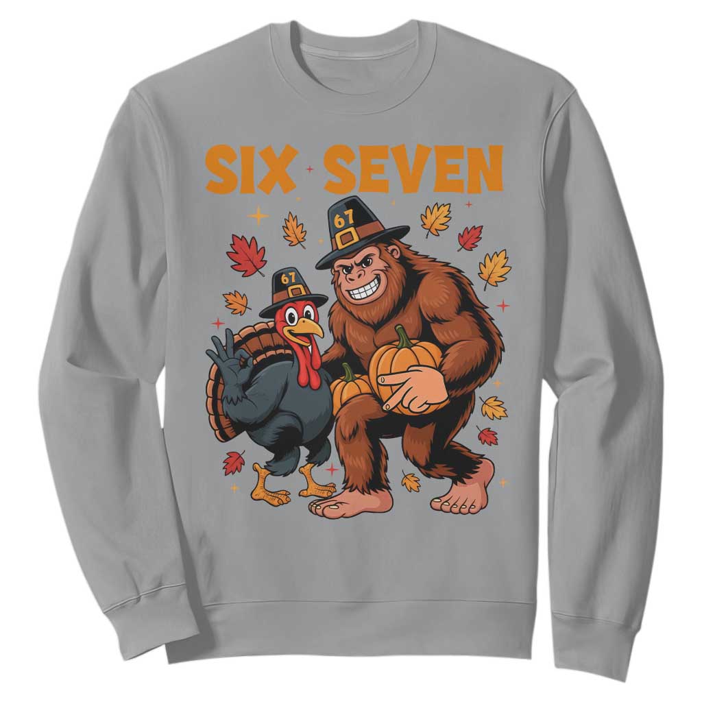 Six Seven Meme Bigfoot And Turkey Sweatshirt Funny Thanksgiving Gift TS12 Sport Gray Print Your Wear