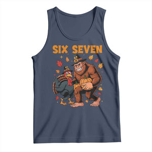 Six Seven Meme Bigfoot And Turkey Tank Top Funny Thanksgiving Gift TS12 Navy Print Your Wear