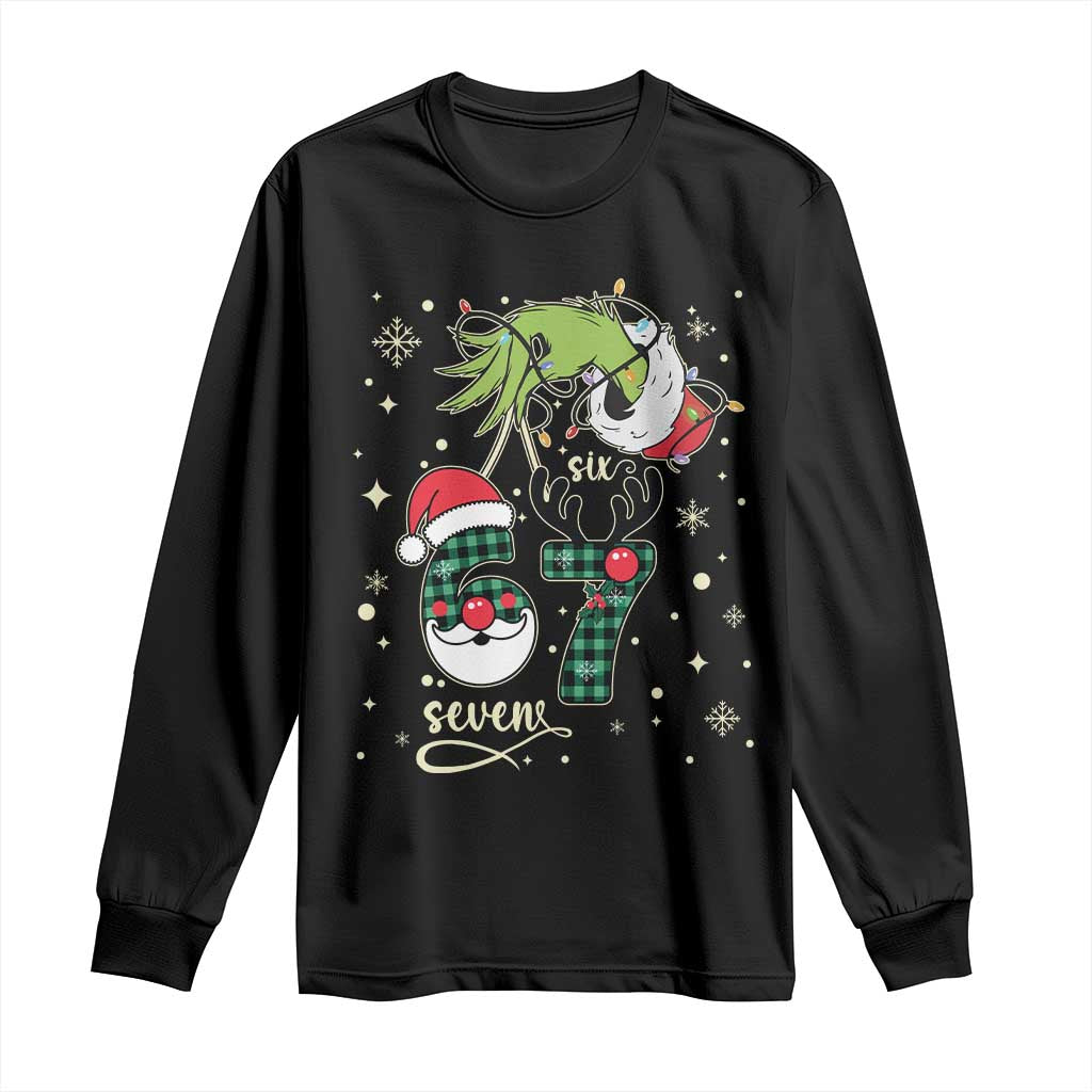 Funny Green Hand Six Seven Meme Long Sleeve Shirt Gen Z Alpha Xmas Gift TS12 Black Print Your Wear