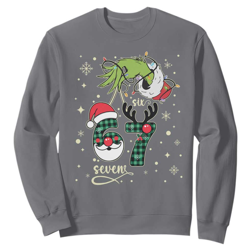 Funny Green Hand Six Seven Meme Sweatshirt Gen Z Alpha Xmas Gift TS12 Charcoal Print Your Wear