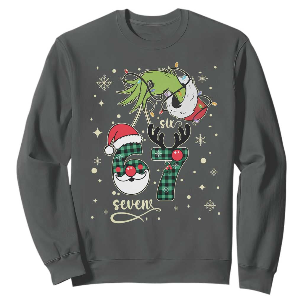 Funny Green Hand Six Seven Meme Sweatshirt Gen Z Alpha Xmas Gift TS12 Dark Heather Print Your Wear