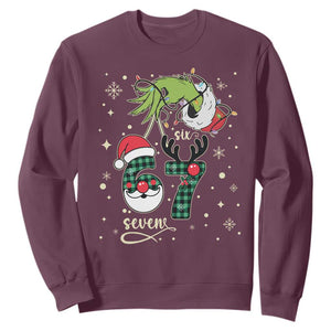Funny Green Hand Six Seven Meme Sweatshirt Gen Z Alpha Xmas Gift TS12 Maroon Print Your Wear