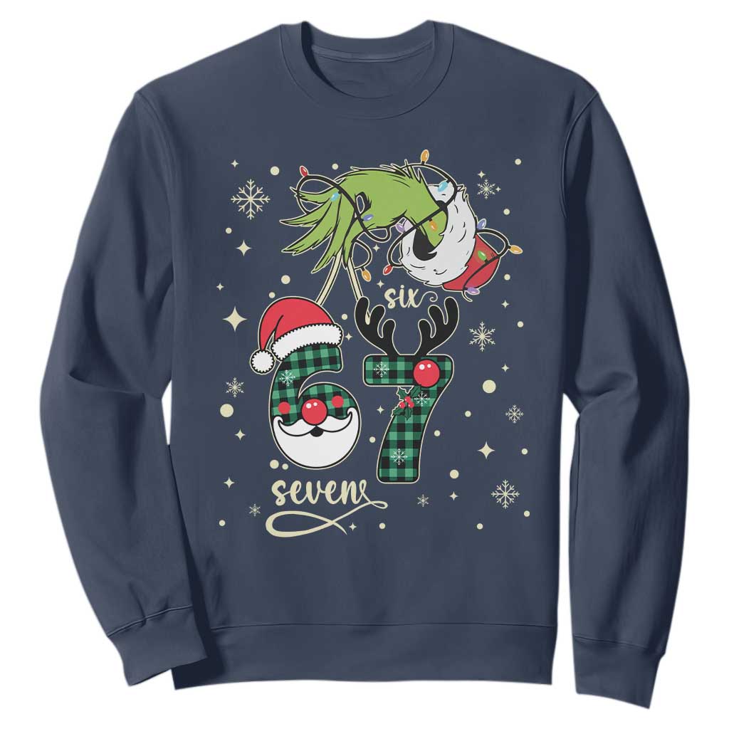 Funny Green Hand Six Seven Meme Sweatshirt Gen Z Alpha Xmas Gift TS12 Navy Print Your Wear