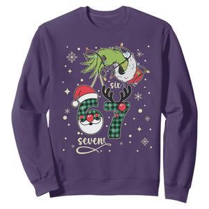 Funny Green Hand Six Seven Meme Sweatshirt Gen Z Alpha Xmas Gift TS12 Purple Print Your Wear