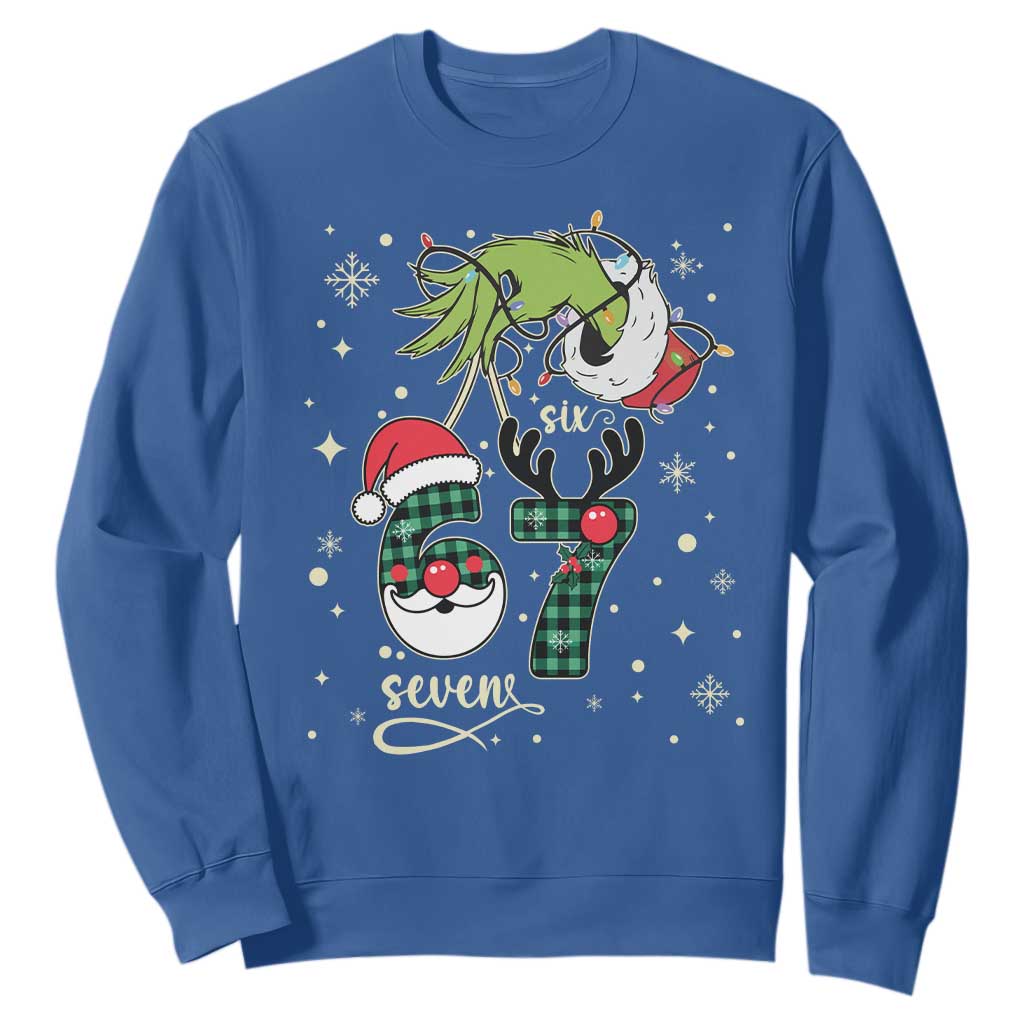 Funny Green Hand Six Seven Meme Sweatshirt Gen Z Alpha Xmas Gift TS12 Royal Blue Print Your Wear