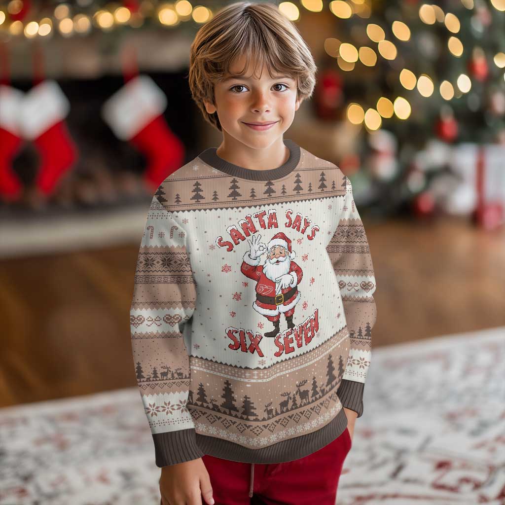 Funny Xmas Meme Gift Ugly Christmas Sweater Santa Says Six Seven TS12 Mocha Mousse Print Your Wear