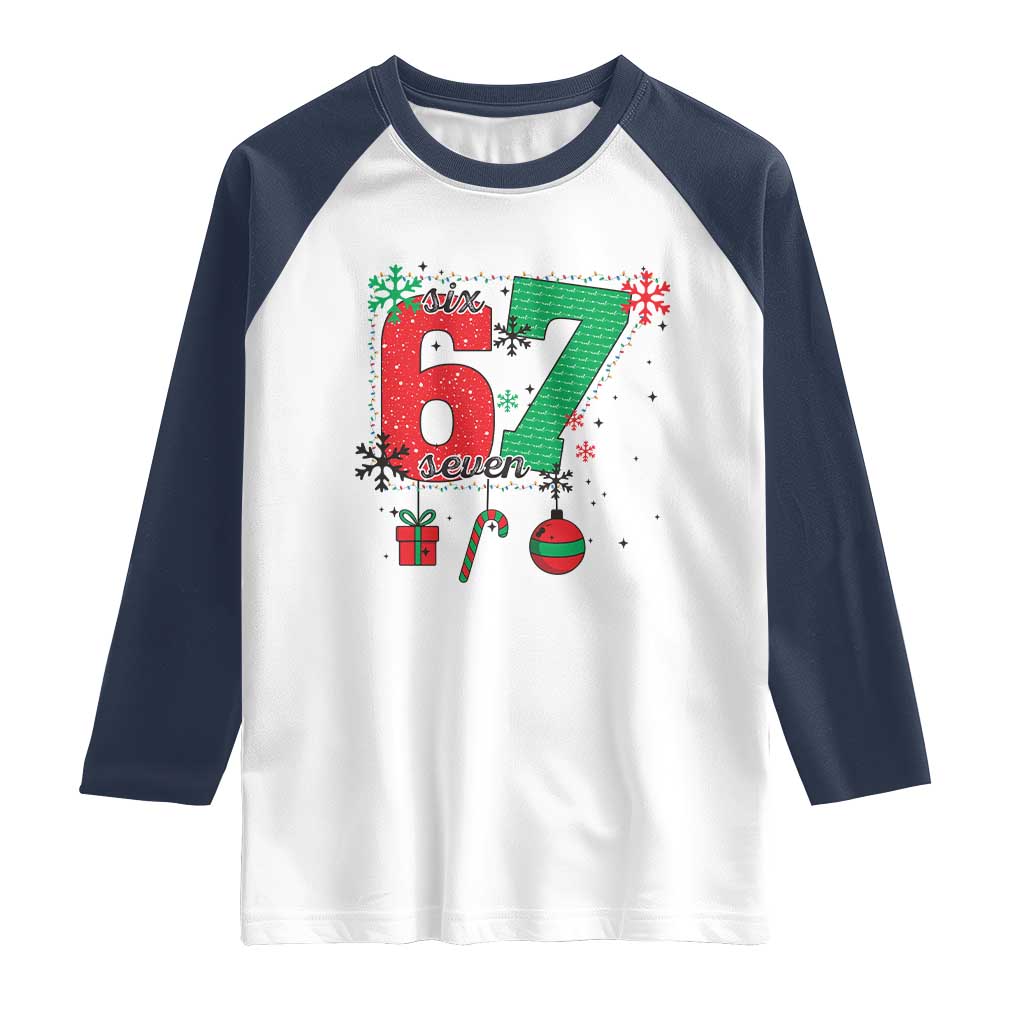 Funny Six Seven Meme Trendy TikTok Raglan Shirt Christmas Gift TS12 White Navy Print Your Wear