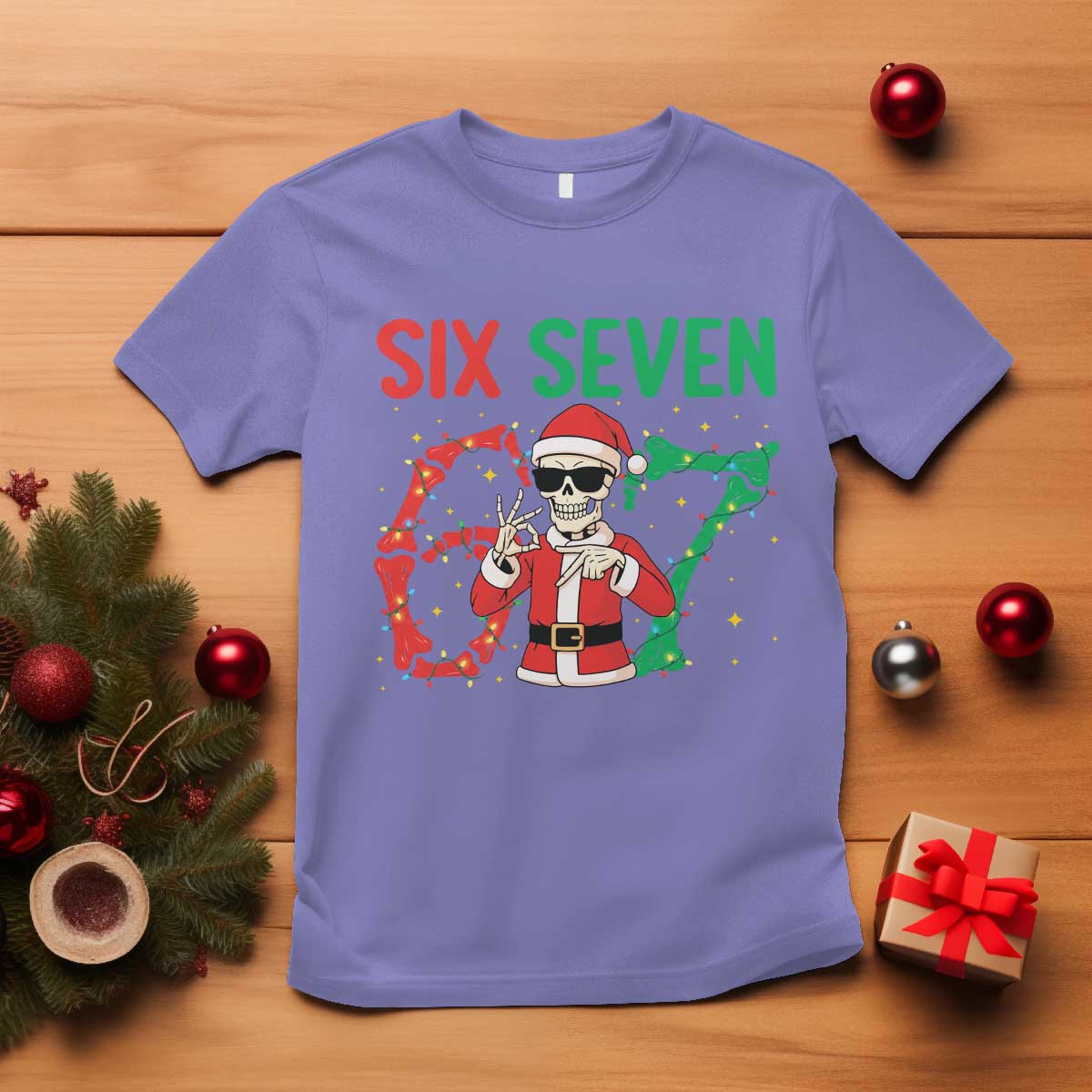 Funny Santa Skeleton Says Six Seven T Shirt Christmas Meme Gift TS12 Violet Print Your Wear