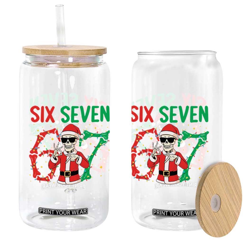 Funny Santa Skeleton Says Six Seven Glass Can Christmas Meme Gift TS12 Print Your Wear