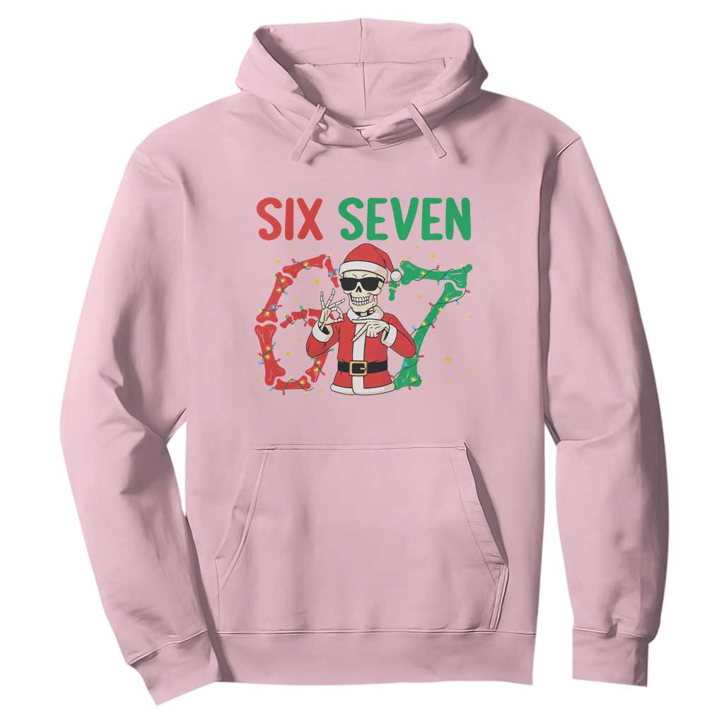 Funny Santa Skeleton Says Six Seven Hoodie Christmas Meme Gift TS12 Light Pink Print Your Wear