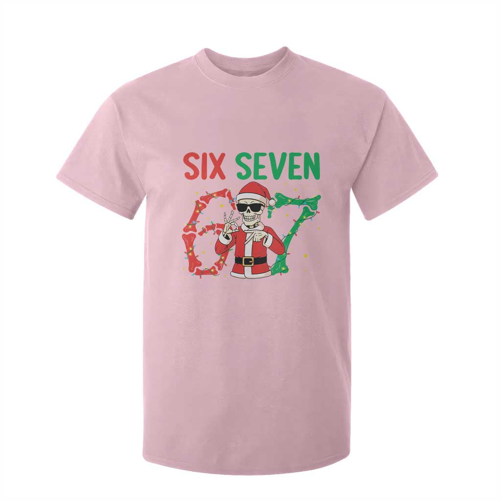 Funny Santa Skeleton Says Six Seven T Shirt For Kid Christmas Meme Gift TS12 Light Pink Print Your Wear