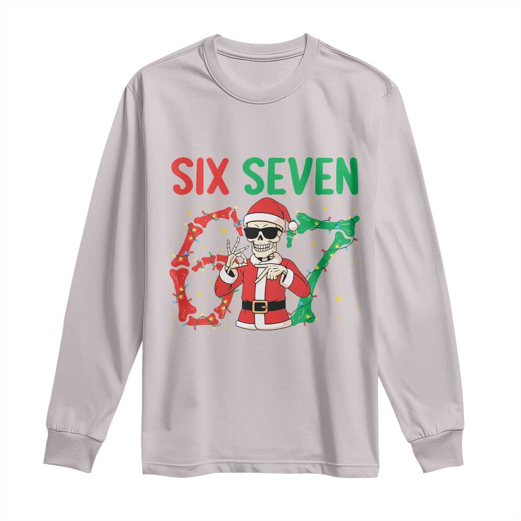 Funny Santa Skeleton Says Six Seven Long Sleeve Shirt Christmas Meme Gift TS12 Ice Gray Print Your Wear