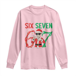 Funny Santa Skeleton Says Six Seven Long Sleeve Shirt Christmas Meme Gift TS12 Light Pink Print Your Wear