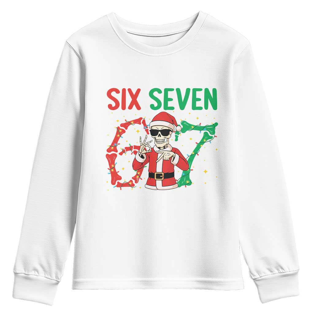 Funny Santa Skeleton Says Six Seven Youth Sweatshirt Christmas Meme Gift TS12 White Print Your Wear