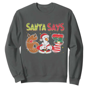 Funny Sant Goose Says Six Seven Sweatshirt Christmas Gift For Gen Z TS12 Dark Heather Print Your Wear