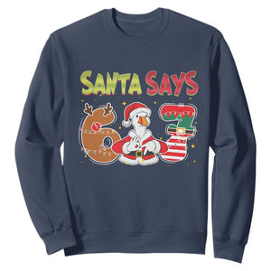 Funny Sant Goose Says Six Seven Sweatshirt Christmas Gift For Gen Z TS12 Navy Print Your Wear