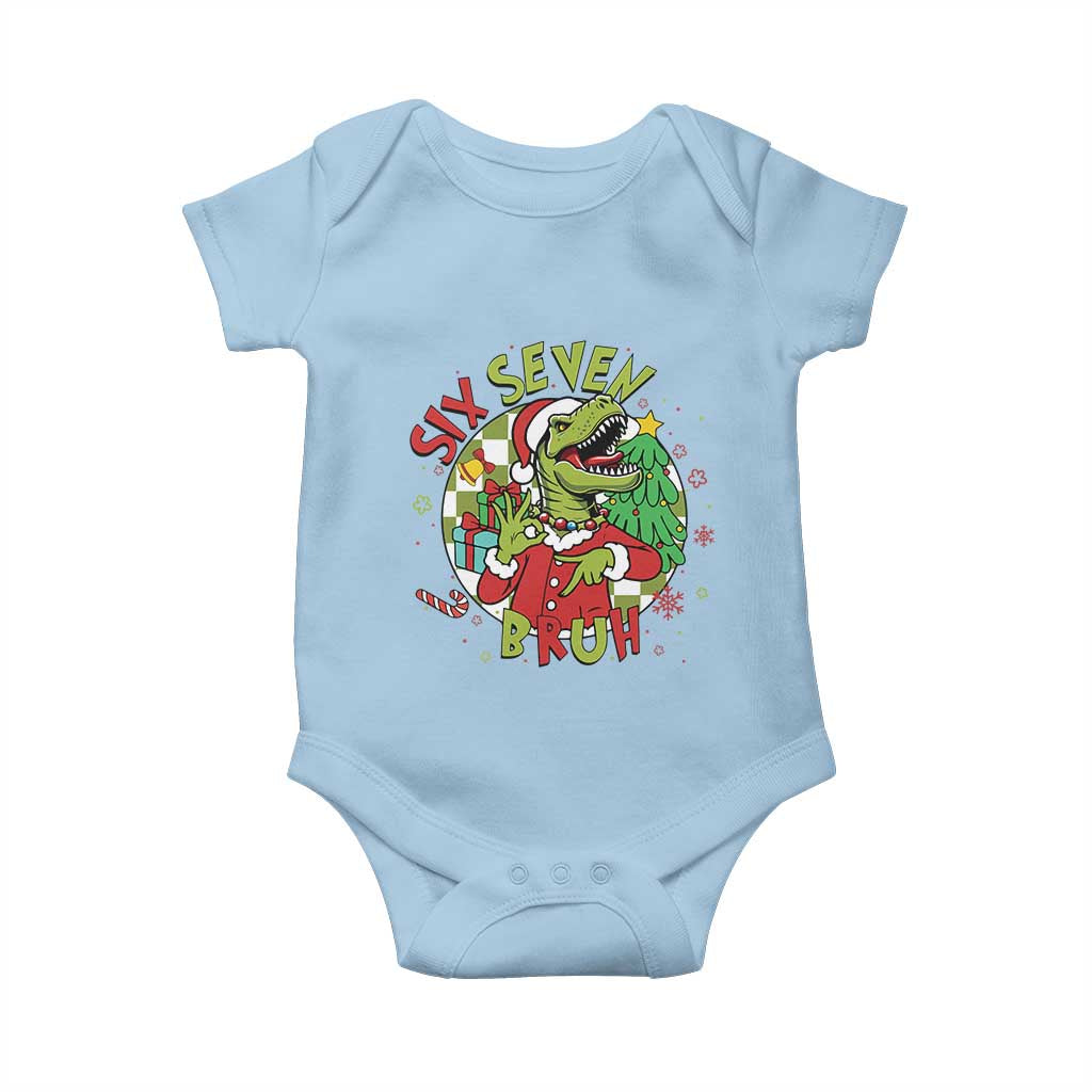 Funny Christmas Dinosaur Lover Gift Baby Onesie Trending Six Seven Bruh TS12 Light Blue Print Your Wear