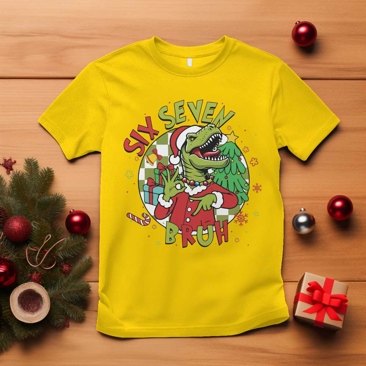 Funny Christmas Dinosaur Lover Gift T Shirt Trending Six Seven Bruh TS12 Daisy Print Your Wear