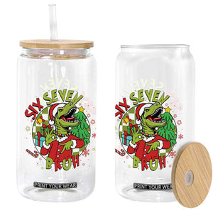 Funny Christmas Dinosaur Lover Gift Glass Can Trending Six Seven Bruh TS12 Print Your Wear