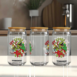 Funny Christmas Dinosaur Lover Gift Glass Can Trending Six Seven Bruh TS12 Print Your Wear