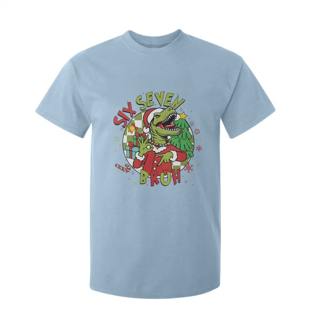Funny Christmas Dinosaur Lover Gift T Shirt For Kid Trending Six Seven Bruh TS12 Light Blue Print Your Wear