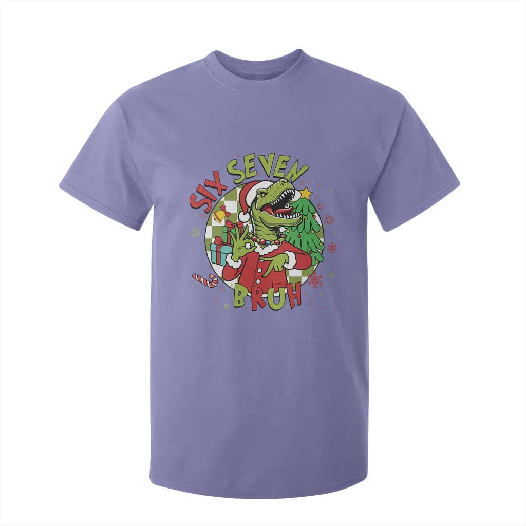 Funny Christmas Dinosaur Lover Gift T Shirt For Kid Trending Six Seven Bruh TS12 Violet Print Your Wear