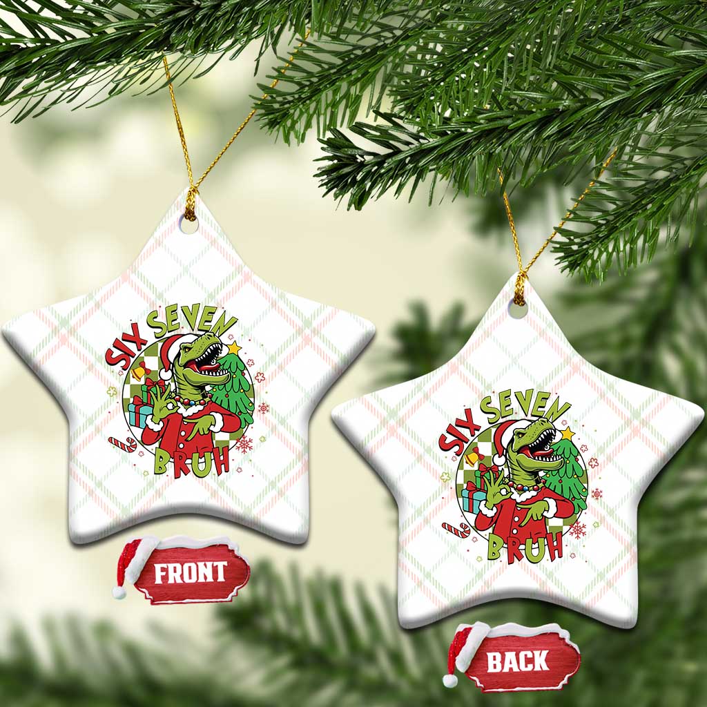 Funny Christmas Dinosaur Lover Gift Ceramic Ornament Trending Six Seven Bruh TS12 Print Your Wear