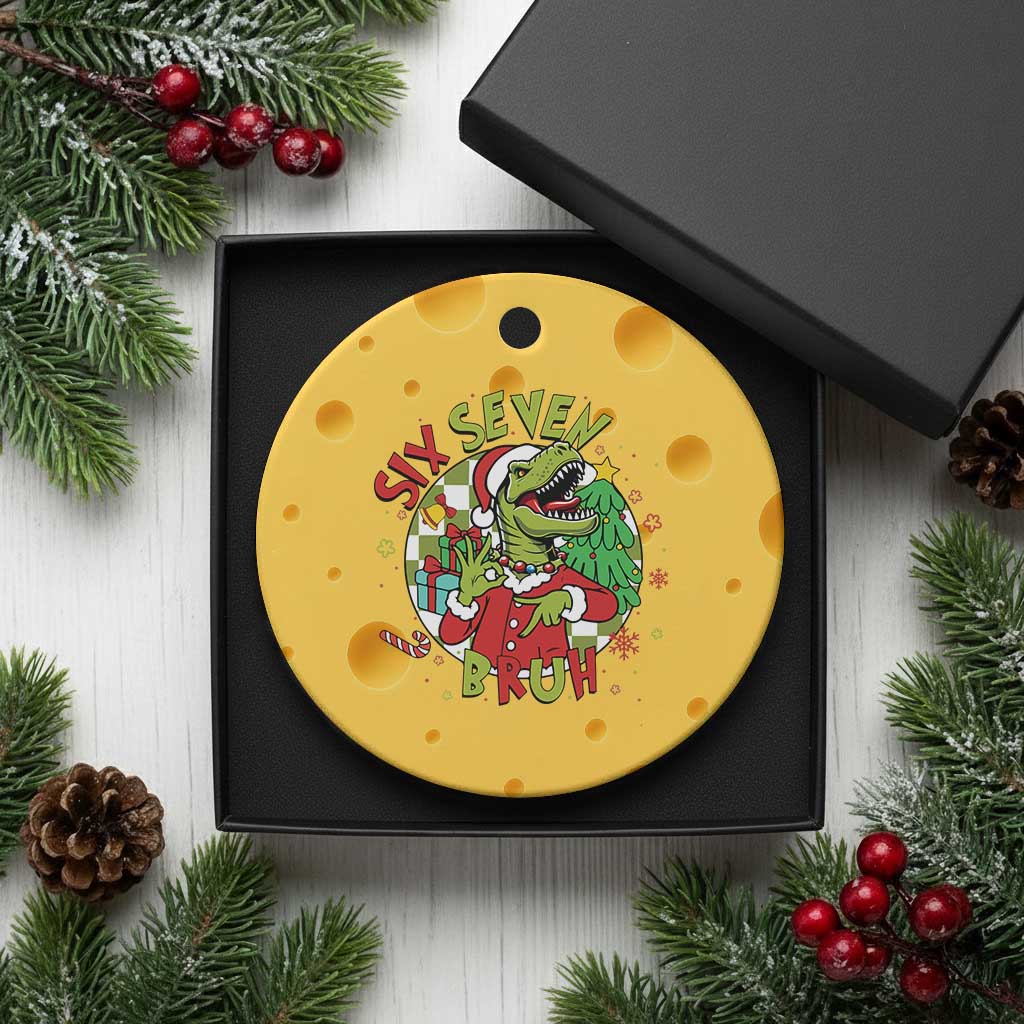 Funny Christmas Dinosaur Lover Gift Ceramic Ornament Trending Six Seven Bruh TS12 1pc Yellow Cheese Print Your Wear