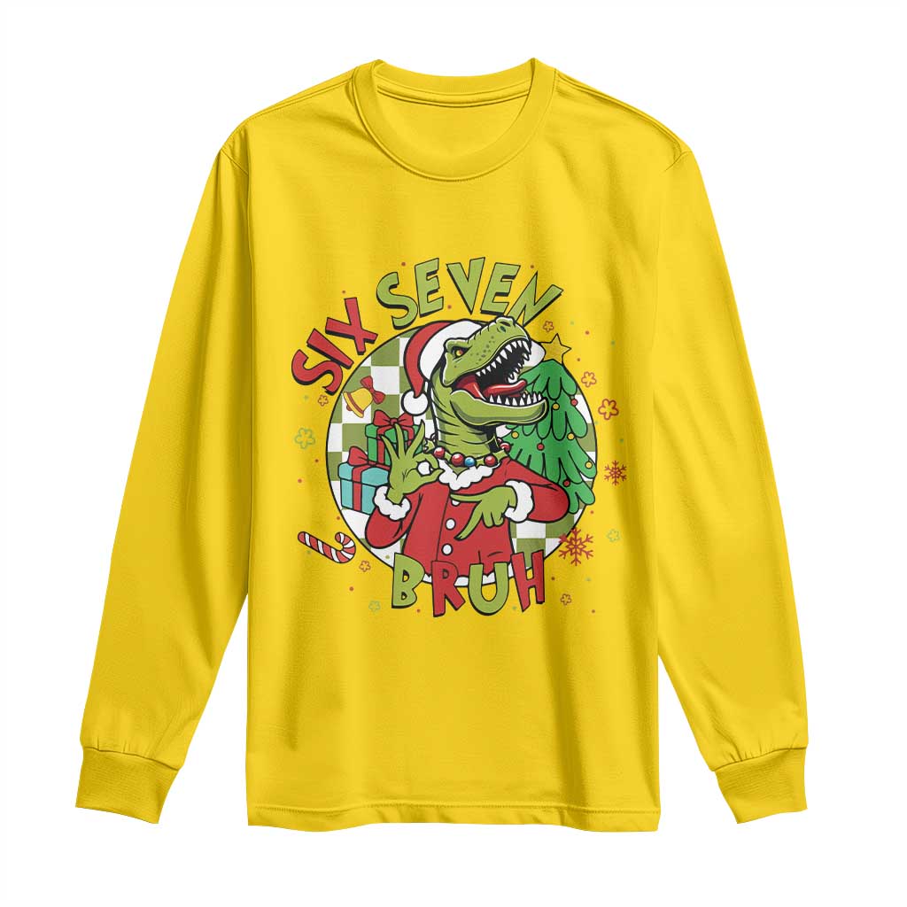 Funny Christmas Dinosaur Lover Gift Long Sleeve Shirt Trending Six Seven Bruh TS12 Daisy Print Your Wear