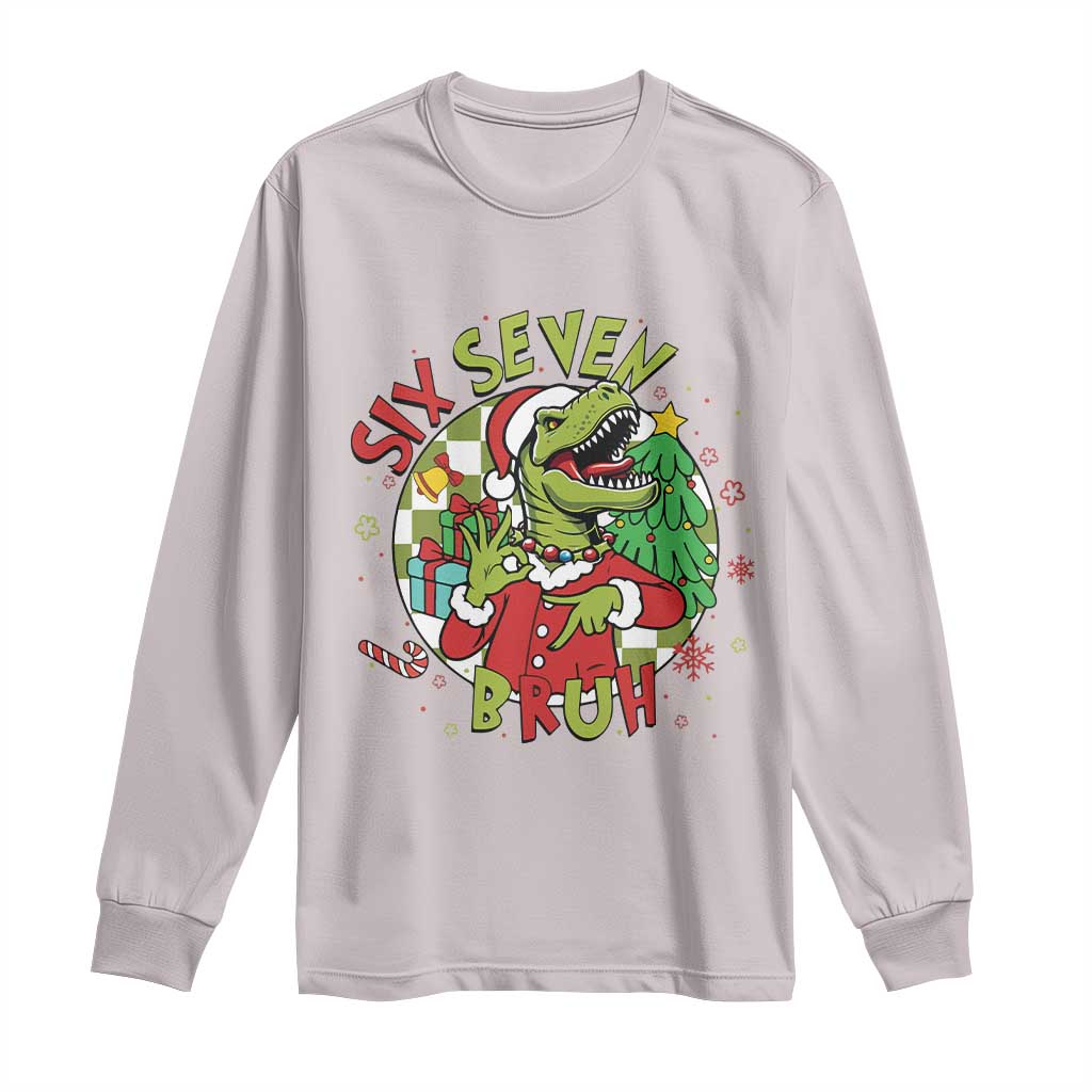 Funny Christmas Dinosaur Lover Gift Long Sleeve Shirt Trending Six Seven Bruh TS12 Ice Gray Print Your Wear