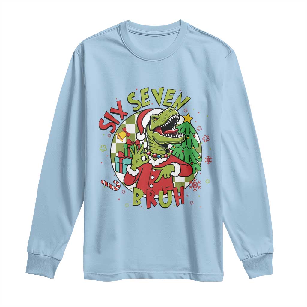 Funny Christmas Dinosaur Lover Gift Long Sleeve Shirt Trending Six Seven Bruh TS12 Light Blue Print Your Wear
