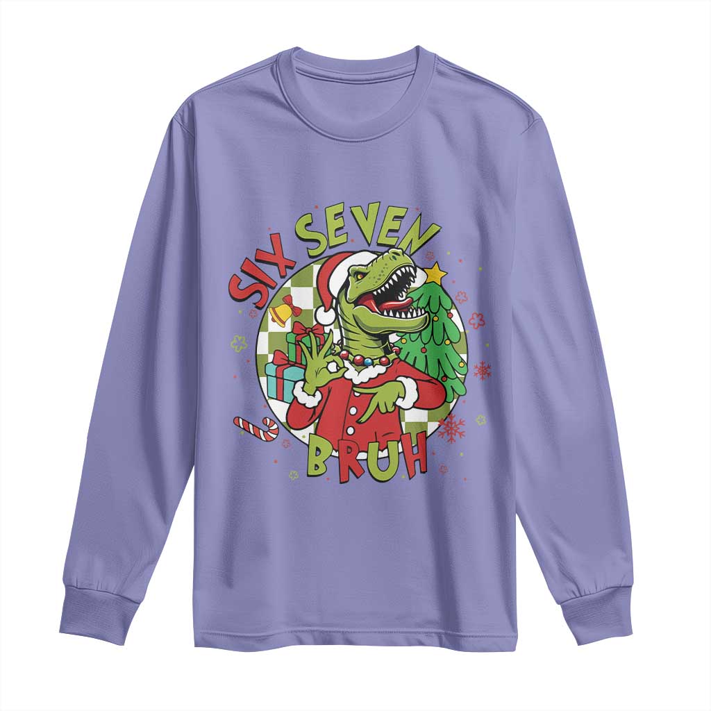 Funny Christmas Dinosaur Lover Gift Long Sleeve Shirt Trending Six Seven Bruh TS12 Violet Print Your Wear